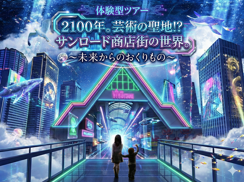 体験型ツアー「2100年、芸術の聖地!?サンロード商店街の世界～未来からのおくりもの～」